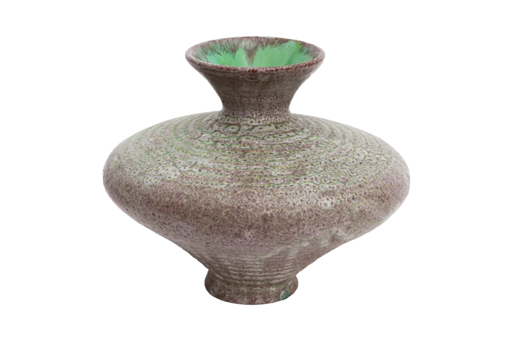 Szürkés mázas, lapos formájú kerámia váza